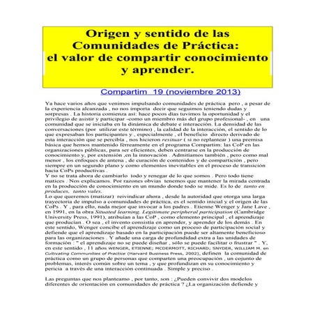 Origen y sentido de las comunidades de práctica