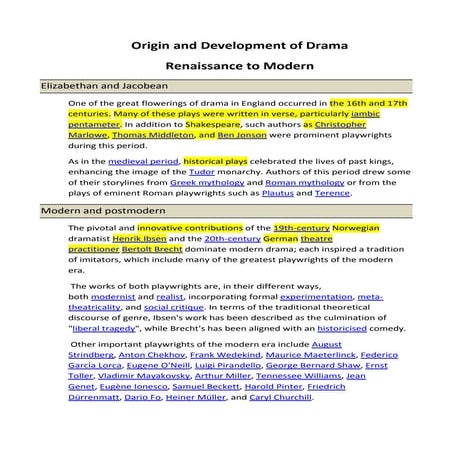 Origin and development of drama renaissance to modern | PDF