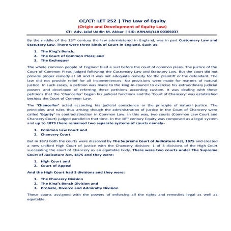 Origin and development of equity