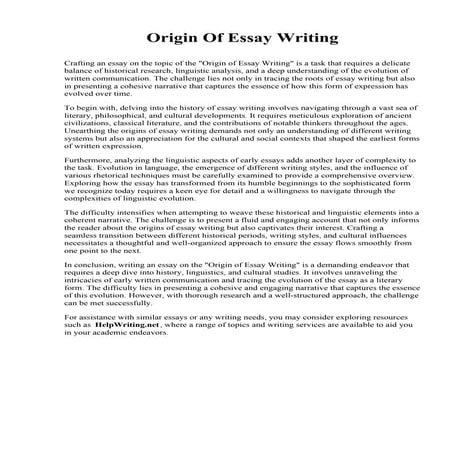Origin Of Essay Writing. Colorado State University