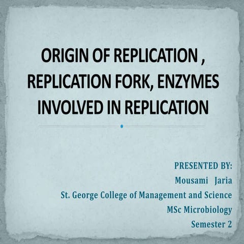 Origin of replication, replication fork, enzymes
