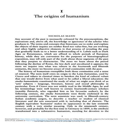 Origins of humanism Reading (PDF)