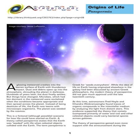 Origins of life panspermia