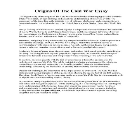 Origins Of The Cold War Essay. Origins of the cold war essay
