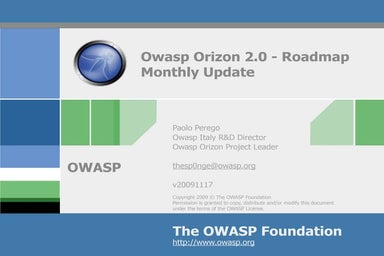 Road towards Owasp Orizon 2.0 (November 2009 update)