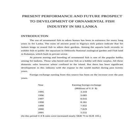 PRESENT PERFORMANCE AND FUTURE PROSPECT TO DEVELOPMENT OF ORNAMENTAL FISH IND...