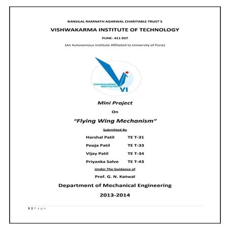 Ornithopter flying wing mecahnism report