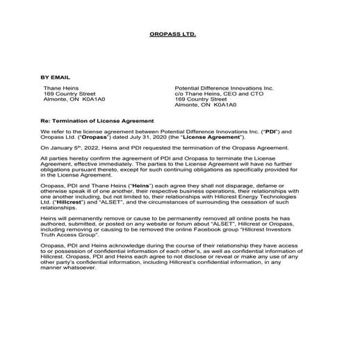 Hillcrest Energy Technologies Ltd. ALSET, Oropass  TRUTH SUPPRESSION ATTEMPT ...