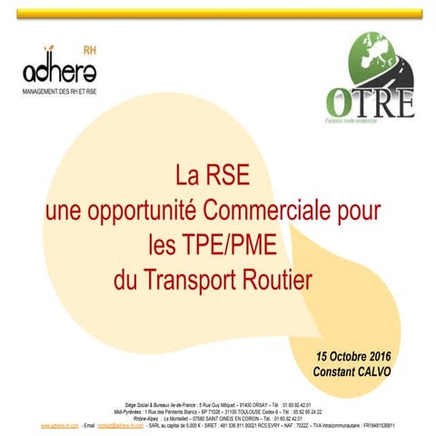 La RSE Opportunité Commerciale pour les TP/PME du Transport Routier