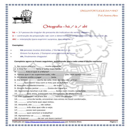 Ortografia   exercícios com am e ão e há, à e há (blog7 10-11)