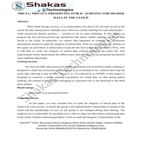 Oruta privacy preserving public auditing for shared data in the cloud1