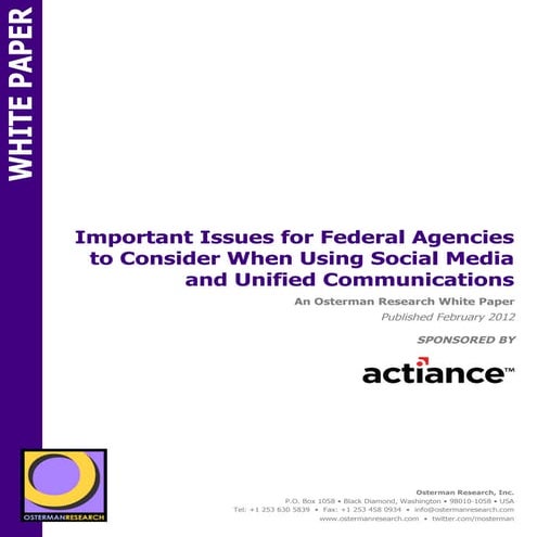 Important Issues for Federal Agencies to Consider When Using Social Media and...