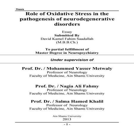 Thesis section: Role of Oxidative Stress in the pathogenesis of ...