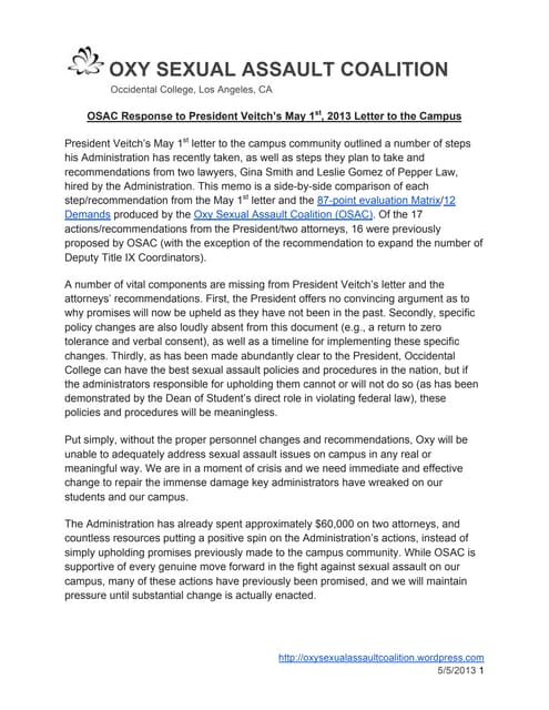 OSAC Response to President Veitch's...