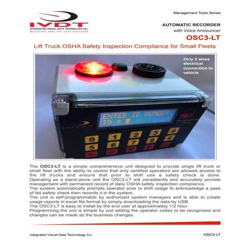 Forklift onboard OSHA safety checklist automatic recorders for single vehicle...