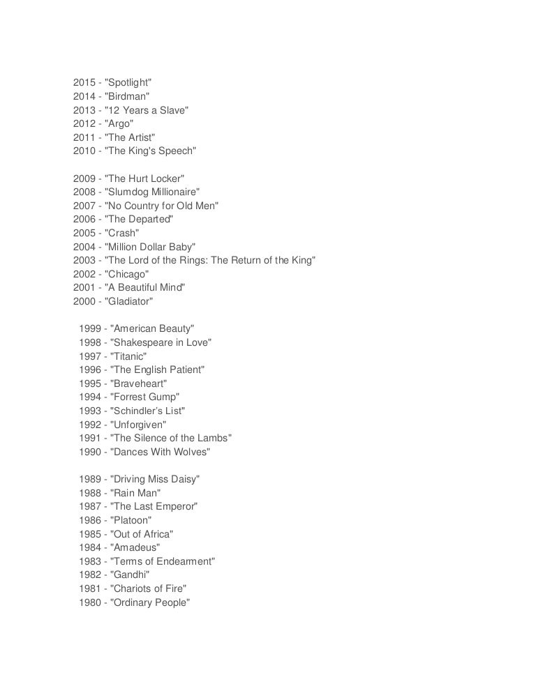 Oscar best picture award winner movies list