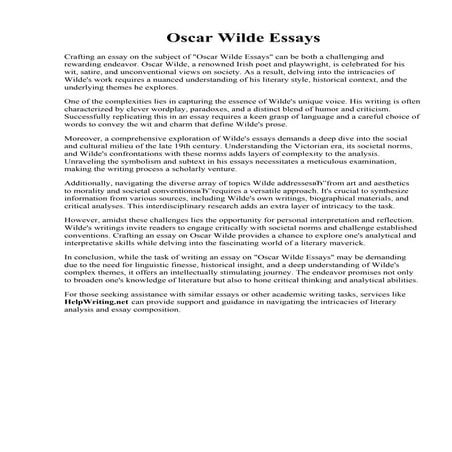 Oscar Wilde Essays. Amazon.com: The Essays and Non-Fiction of Oscar Wilde Ann...