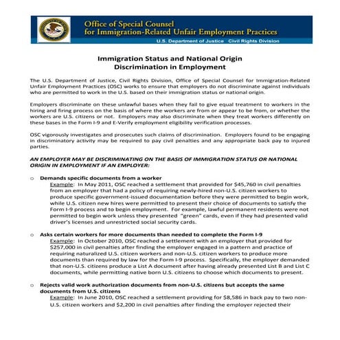 OSC-Immigration and Unfair Employment Practices