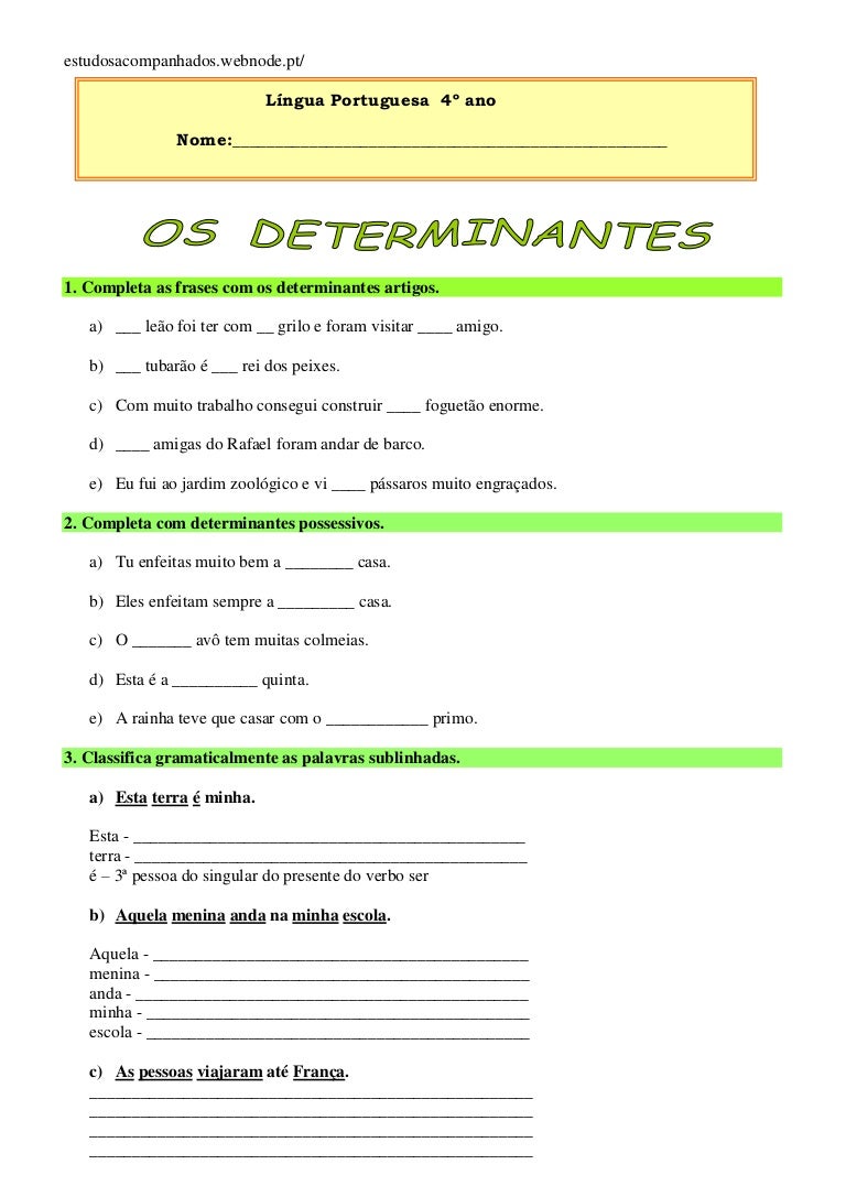 Os determinantes lp 4º ano