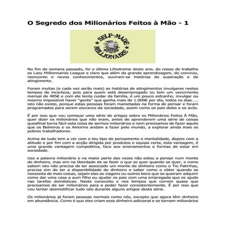 O segredo dos milionários feitos à mão   1