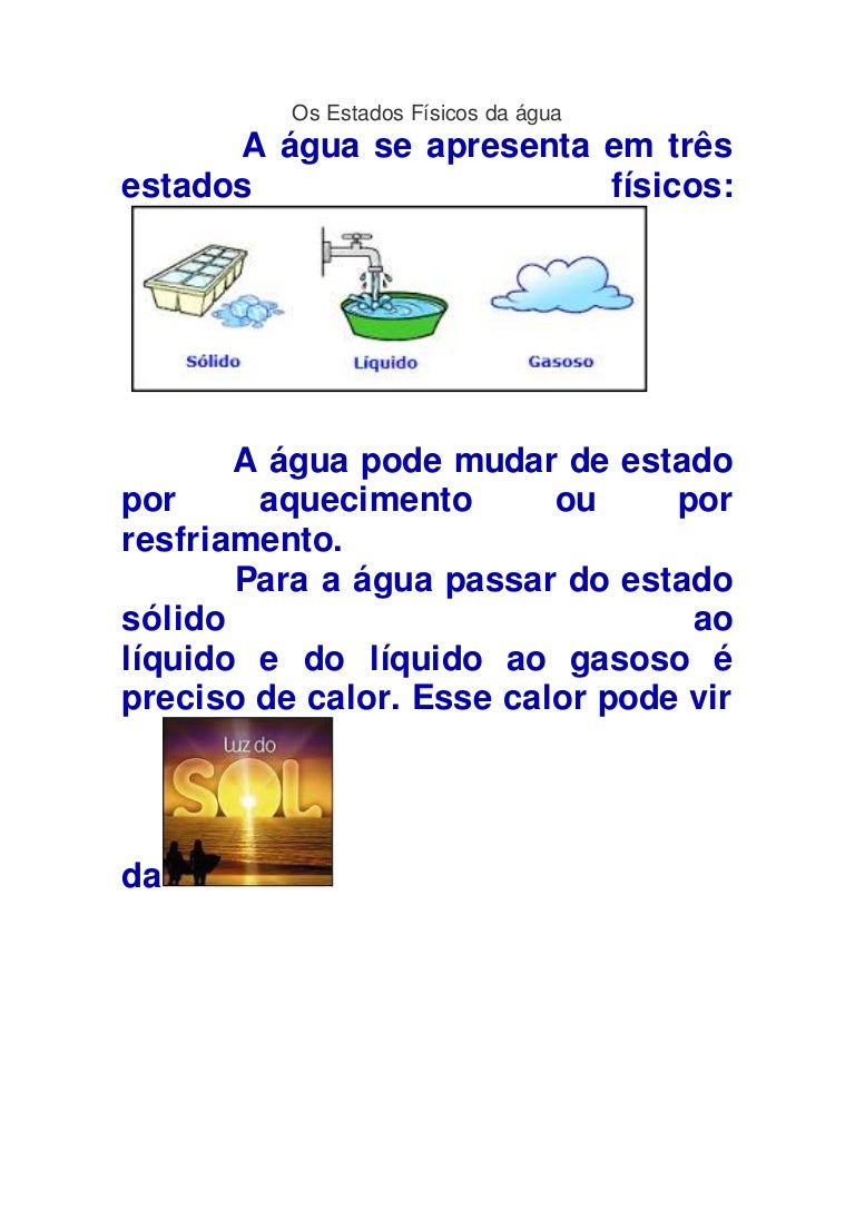 Os estados físicos da água