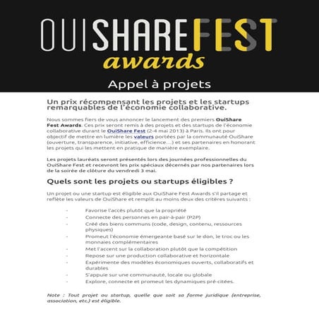 OuiShare Fest Awards - Appel à projets - FR