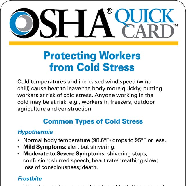 Osha Regulations For Cold Temperature In Workplace Protecting workers from cold stress | PDF