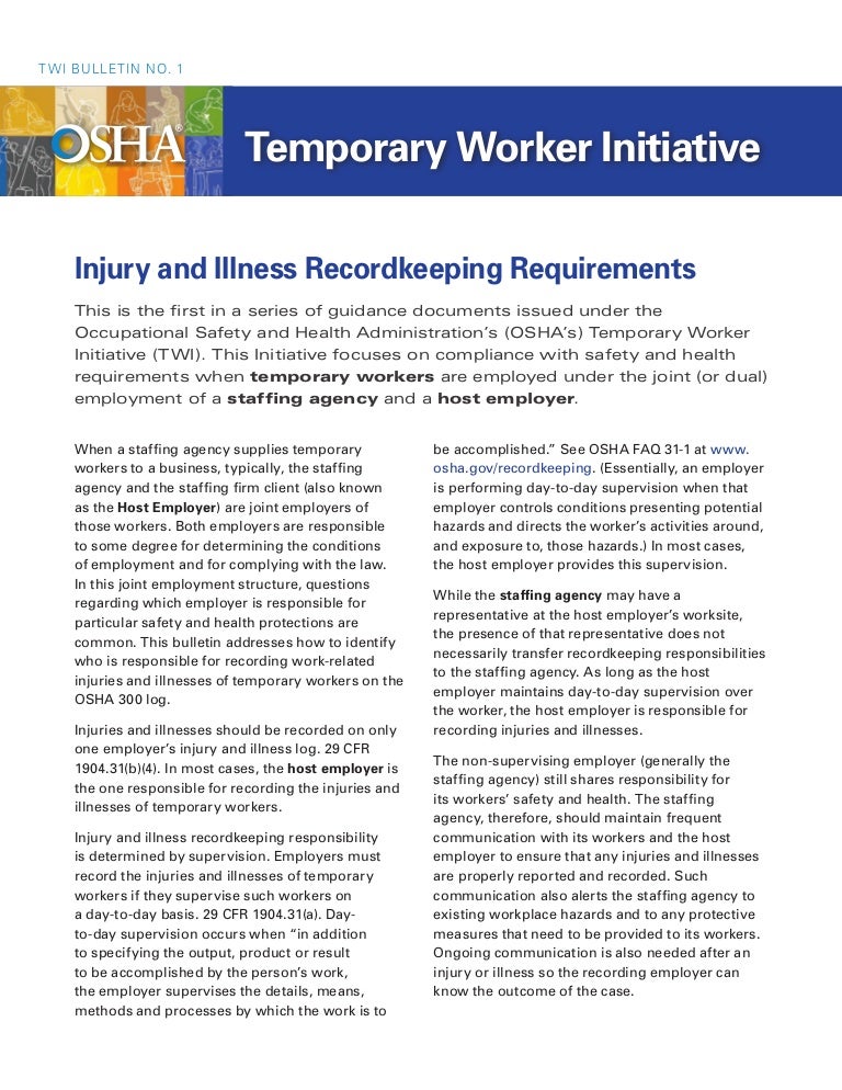 OSHA Injury and Illness Recordkeeping Requirements for Temporary Work…