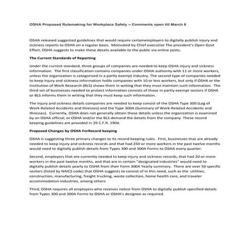 Osha proposed rulemaking