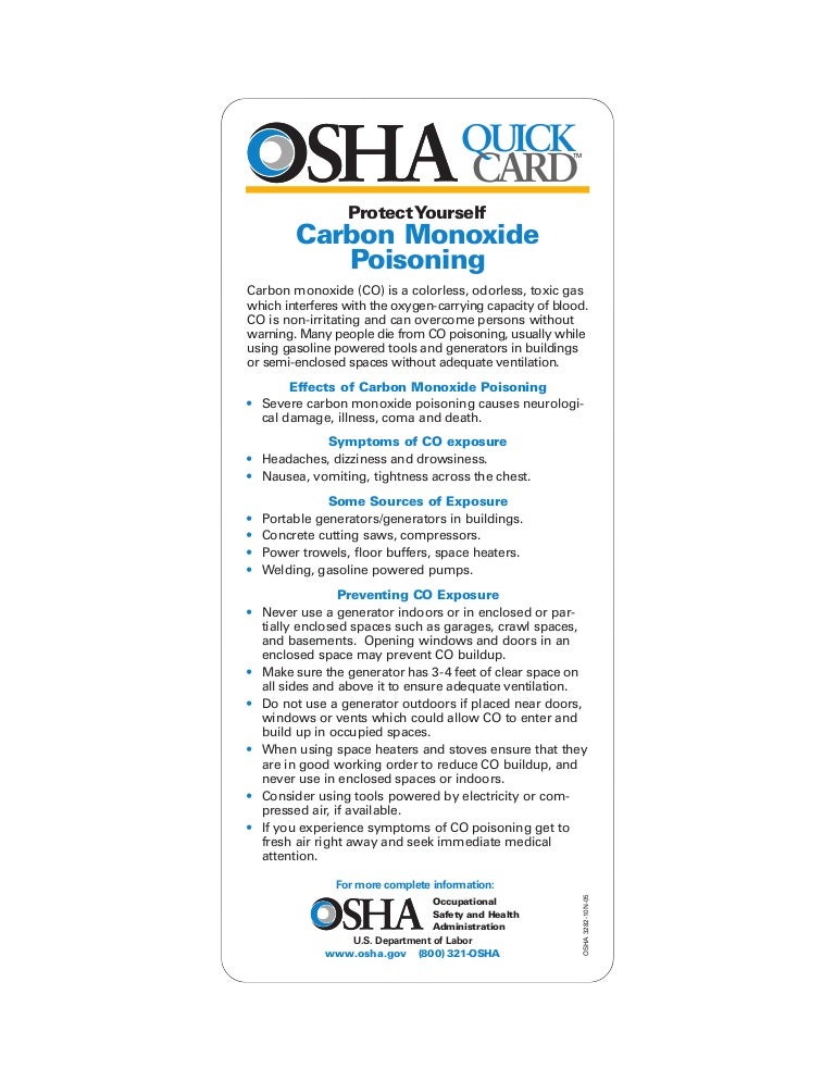 OSHA Quick Card: CO Poisoning