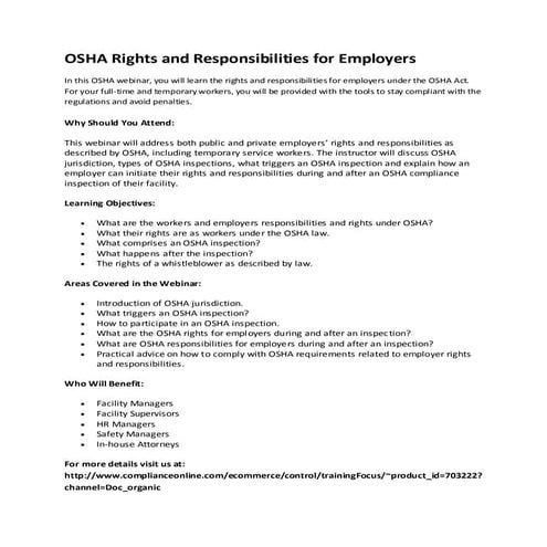 Osha rights and responsibilities for employers