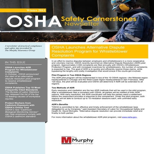 OSHA Safety Cornerstones Winter 2013