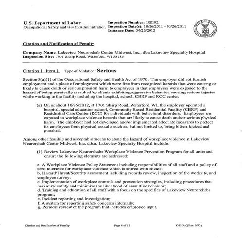 Osha workplace violence citation
