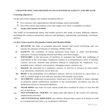 OSH MODULE SHORT COURSES FOR OCCUPATIONAL HEALTH AND SAFETY INDUSTRIAL TRAINING