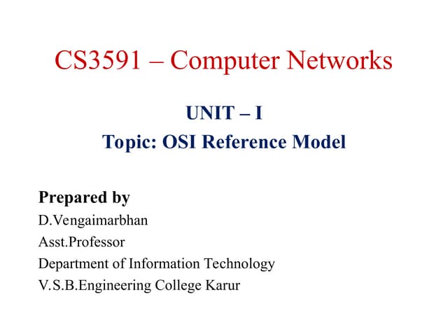 Unit -I OSI Model in cs3591 Computer networks