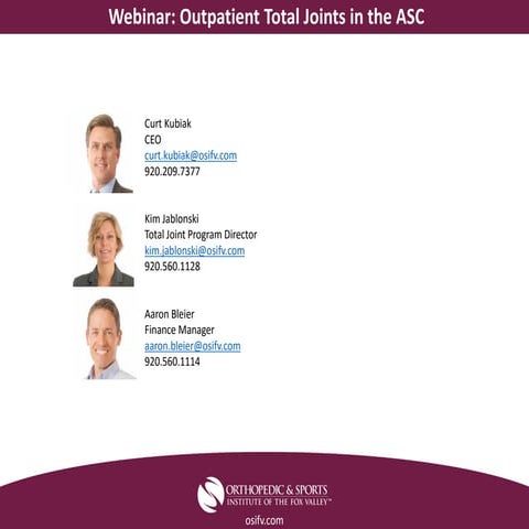 Outpatient Total Joints in the ASC