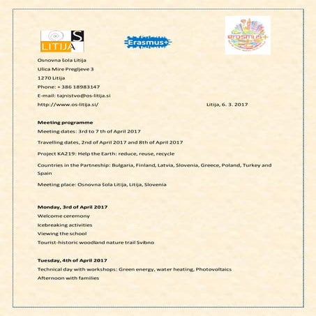 Osnovna šola Litija Meeting programme