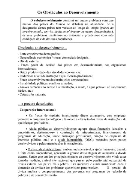 Os obstáculos ao desenvolvimento e ...