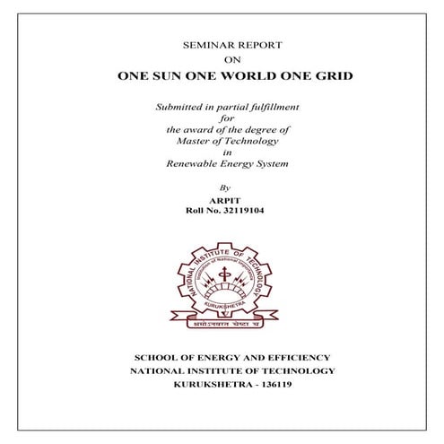 ONE SUN ONE WORLD ONE GRID (OSOWOG REPORT) 
