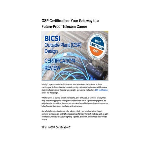 OSP Certification: Your Gateway to a Thriving Fiber Optic Career | PPT