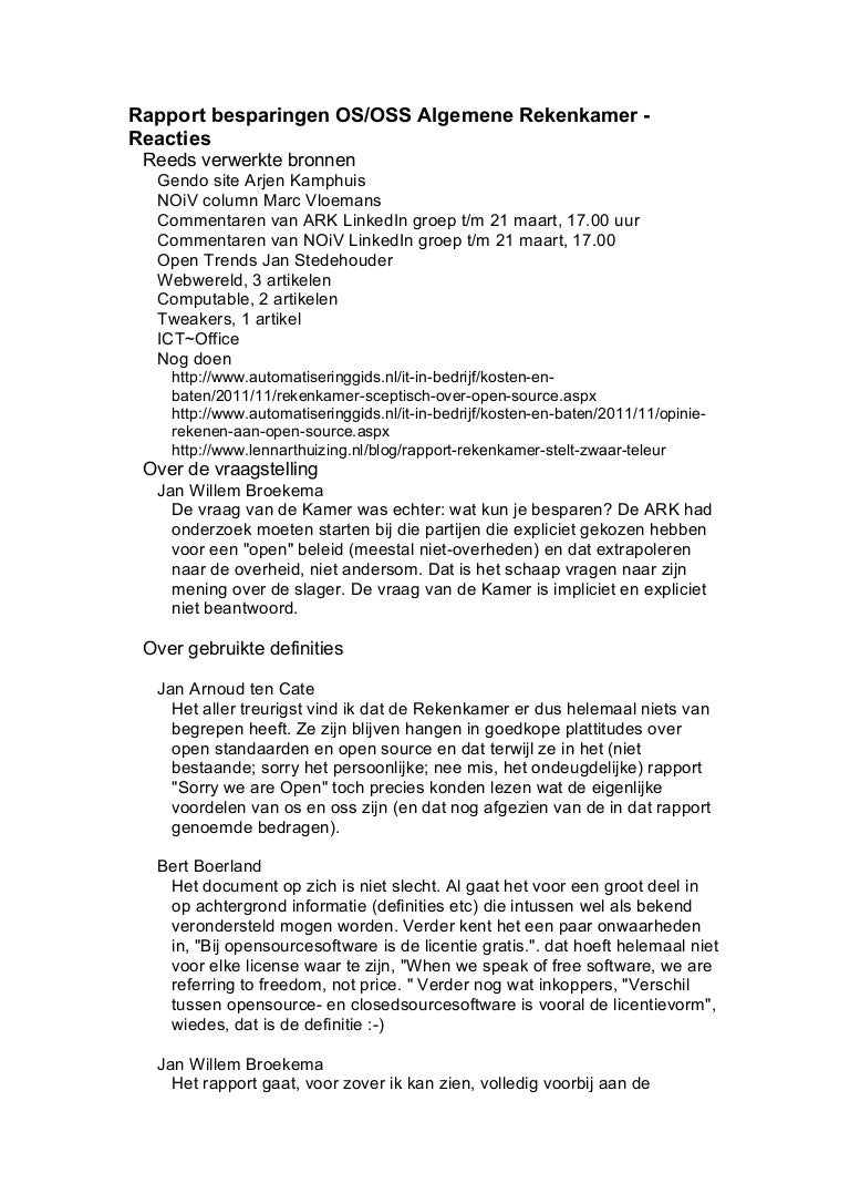 Reactie op rapport OS/OSS Algemene Rekenkamer