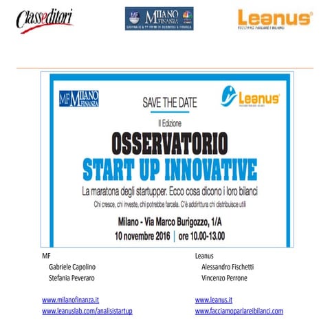 Osservatorio startup innovative 2016