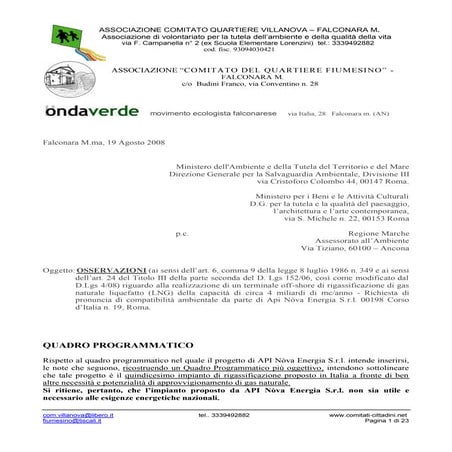 Osservazioni sul rigassificatore di Falconara