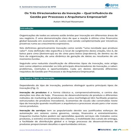 Os três direcionadores da inovação from BPM Global Trends
