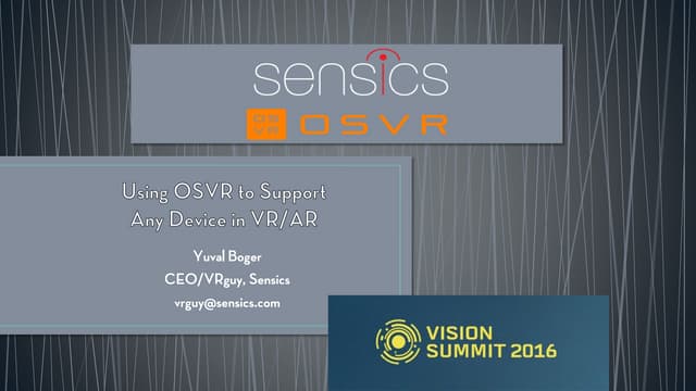 Using OSVR to Support (practically)...