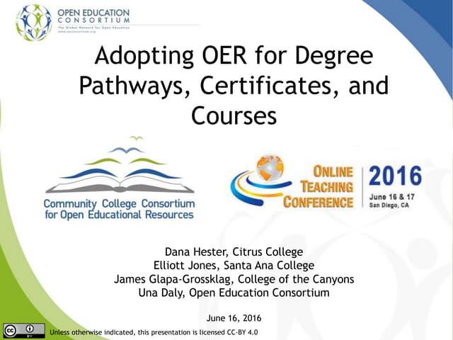 CCOTC16: OER Degree Pathways, Certificates, and Courses