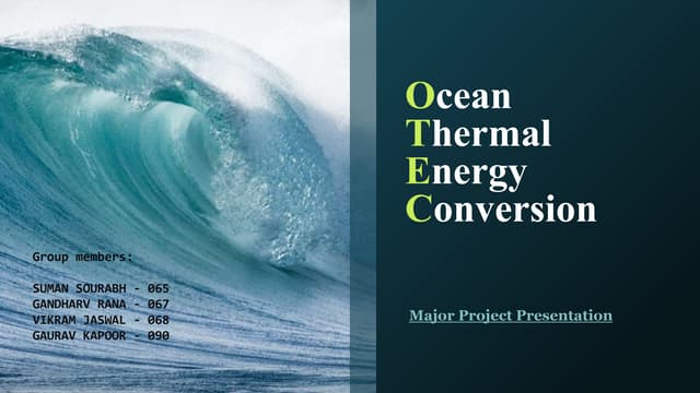Ocean Thermal Energy Conversion