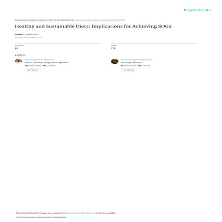 Healthy and Sustainable Diets: Implications for Achieving SDG2