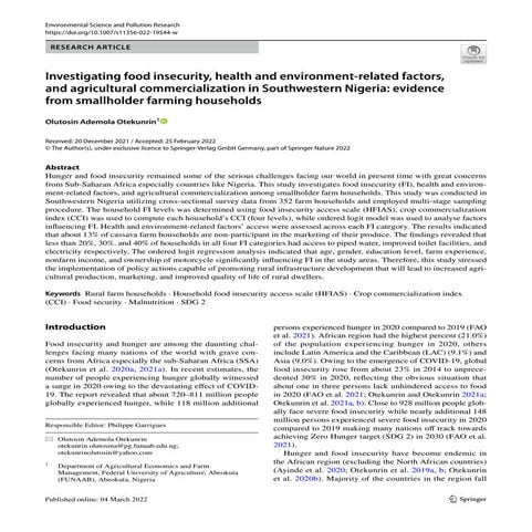 Investigating food insecurity, health and environment‑related factors, and ag...