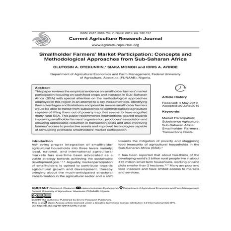Smallholder Farmers’ Market Participation: Concepts and Methodological Approa...